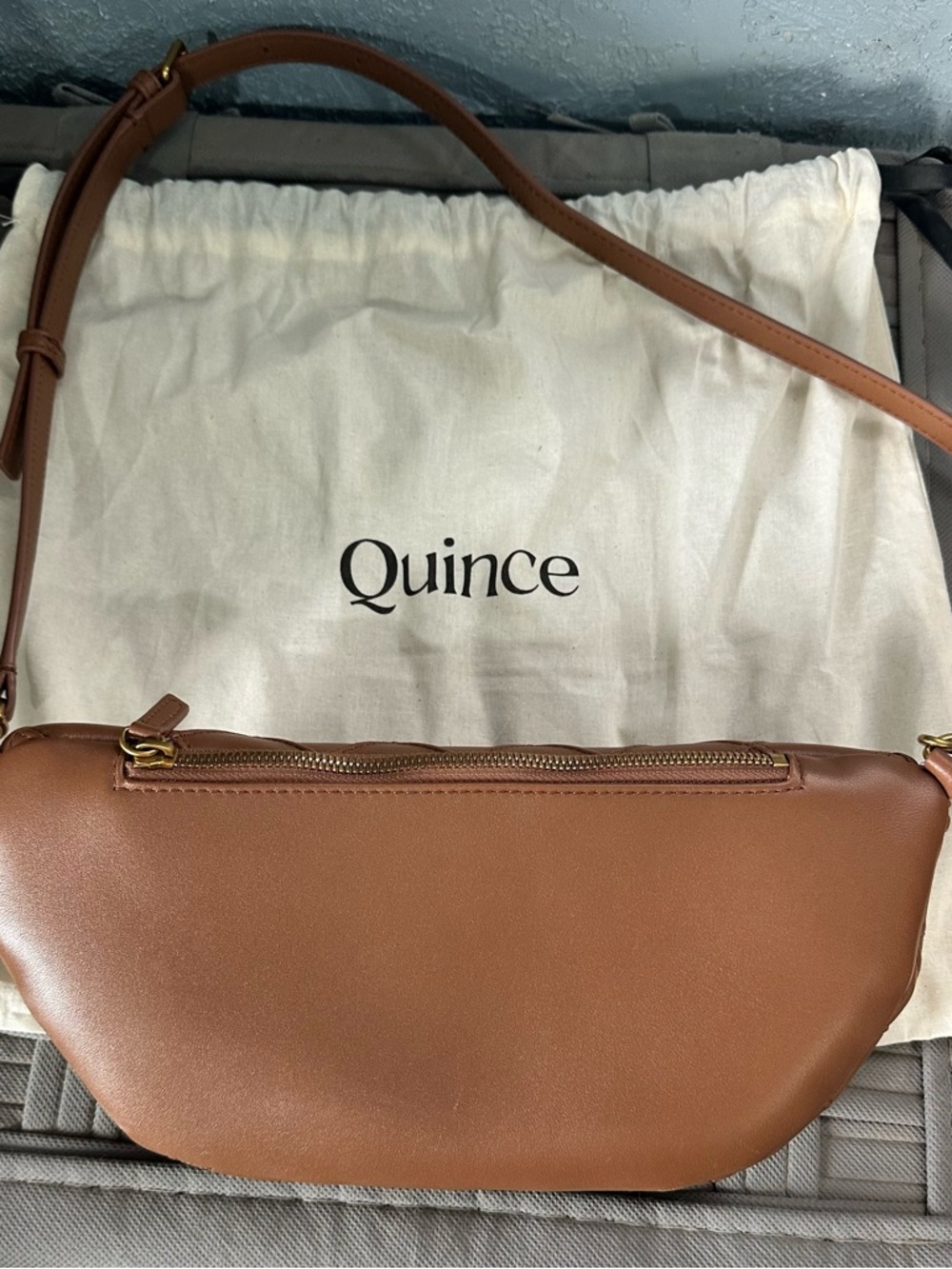 Quince Quilted Leather Crossbody Belt Bag in Tan Brown - Picture 2 of 7